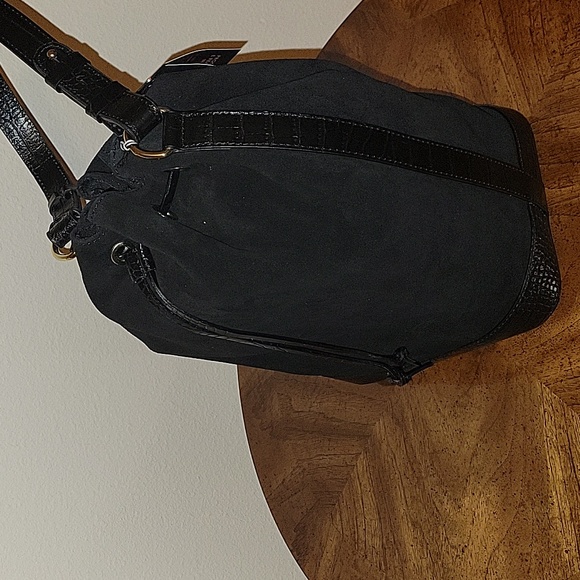 ISADORA Made in Italy Genuine Suede, Croco Trim Bucket Bag, Black NWT - Picture 7 of 14